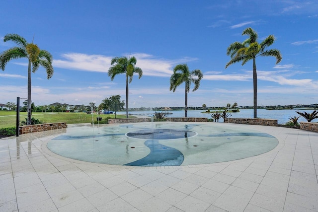 view of community featuring a water view