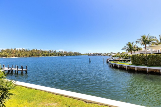 view of dock with a water view