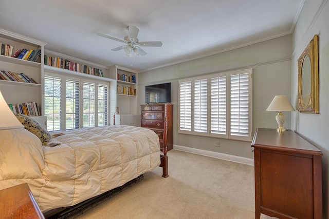 270 Cordova Rd, West Palm Beach, FL 33401 - bedroom with ornamental molding, carpet flooring, ceiling fan, and baseboards