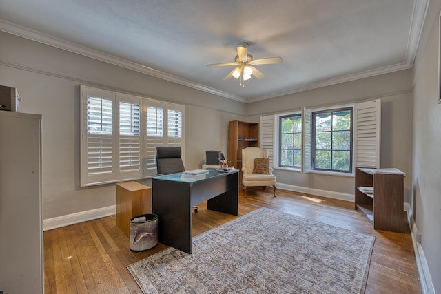 270 Cordova Rd, West Palm Beach, FL 33401 - office featuring wood-type flooring, ceiling fan, ornamental molding, and baseboards