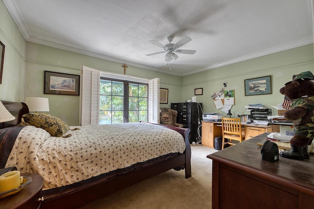 270 Cordova Rd, West Palm Beach, FL 33401 - bedroom with a ceiling fan, ornamental molding, and light carpet