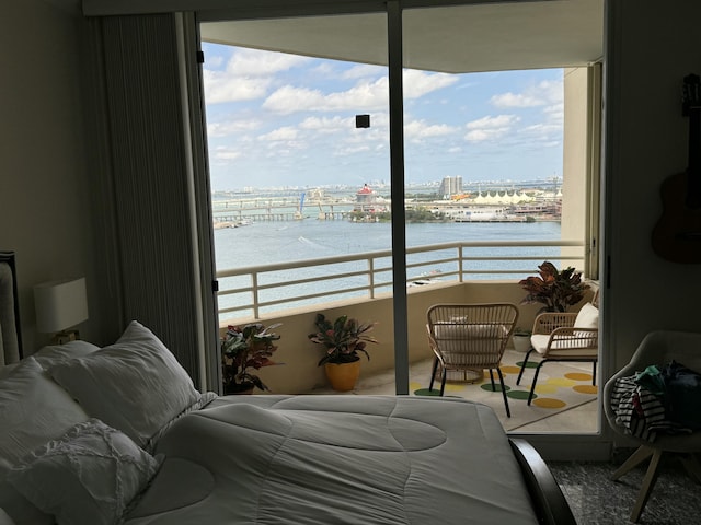 bedroom with a water view