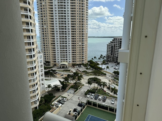 exterior space with a view of city and a water view