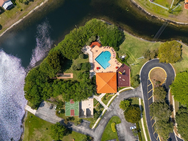 aerial view with a water view