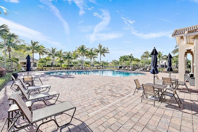 pool with a patio area