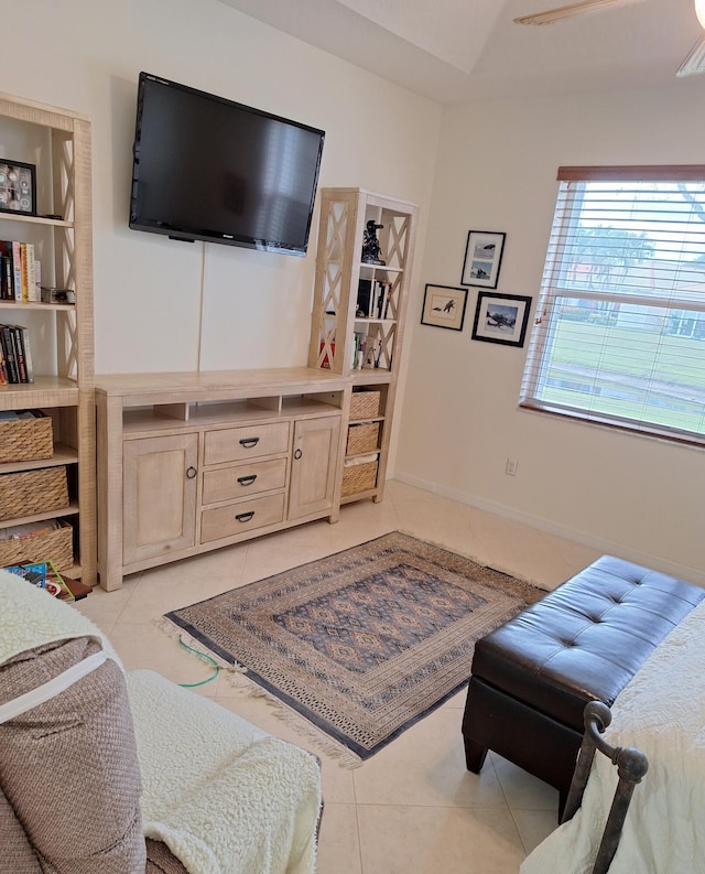 living room with light tile patterned floors