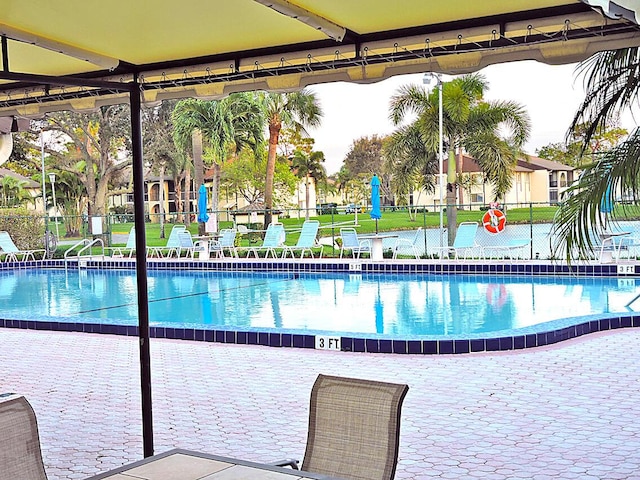 view of swimming pool with fence