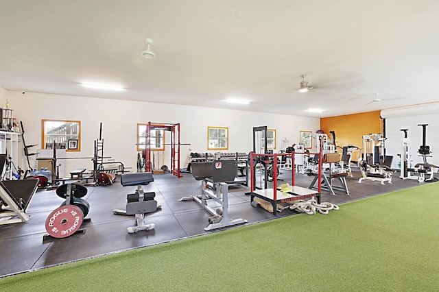 gym with a ceiling fan