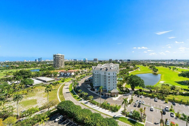 drone / aerial view with a water view and a view of city