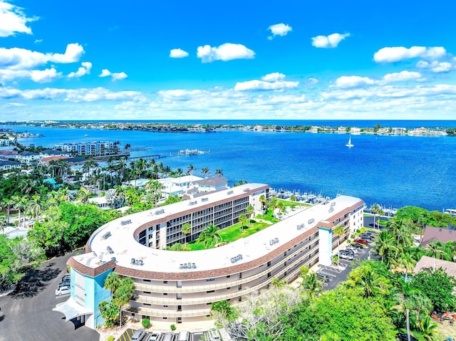 aerial view with a water view