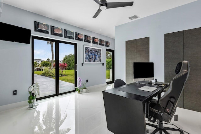 8387 Sawpine Rd, Delray Beach, FL 33446 - home office with ceiling fan and tile patterned flooring