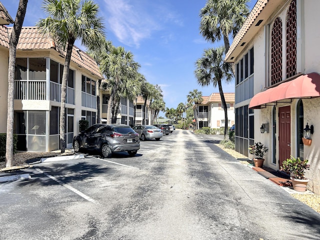 view of road with a residential view