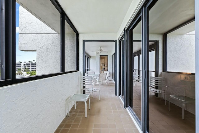 hallway with a textured wall