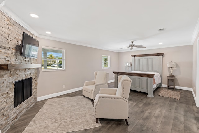 bedroom featuring dark wood finished floors, baseboards, and visible vents