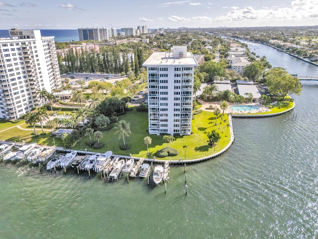 bird's eye view with a view of city and a water view