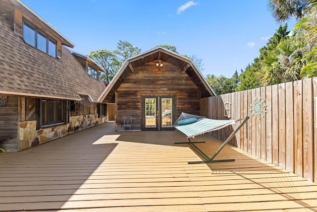 wooden deck with french doors