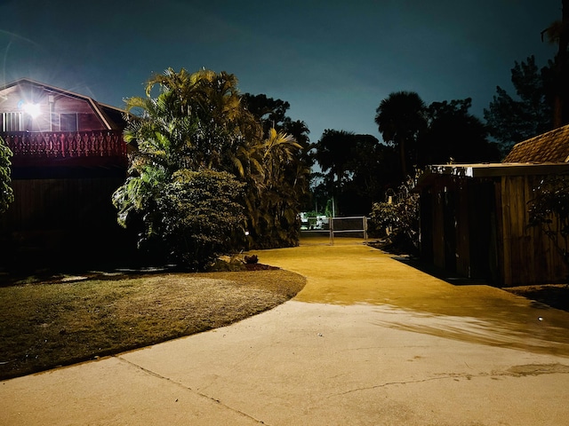 view of yard at night