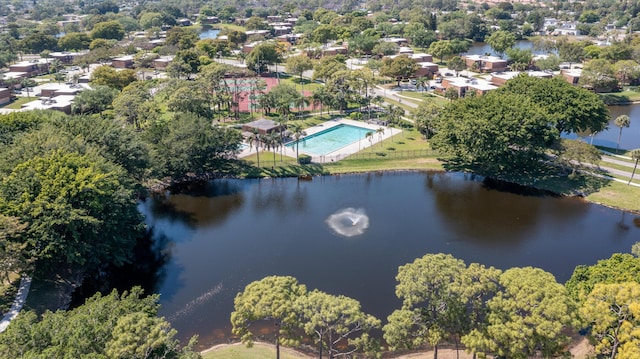 aerial view with a water view