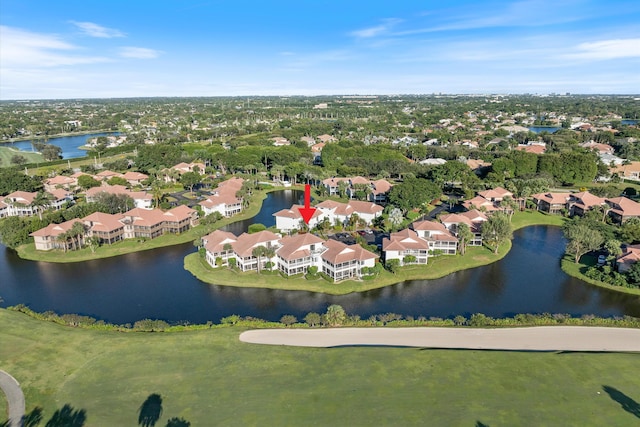 aerial view featuring a residential view and a water view