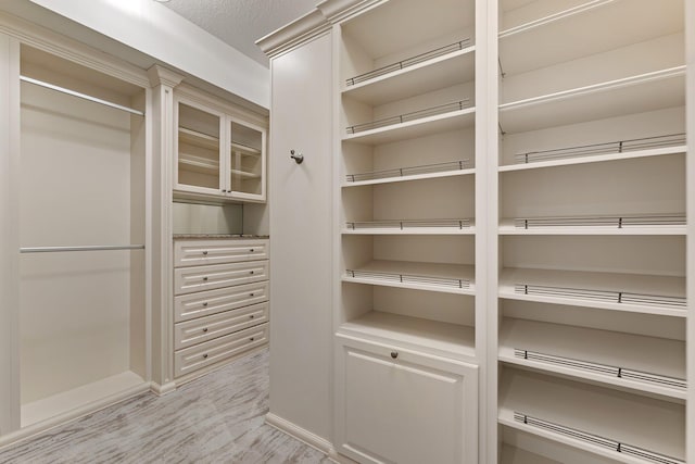 walk in closet with light wood-type flooring