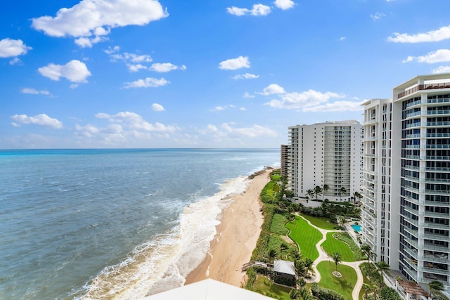 property view of water with a city view and a beach view