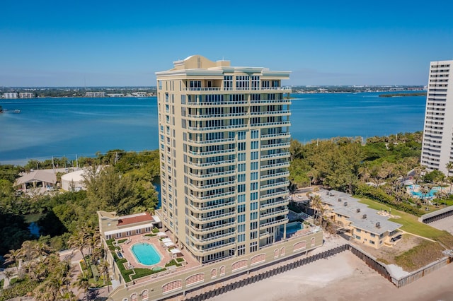 aerial view with a water view