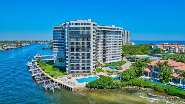 aerial view with a water view