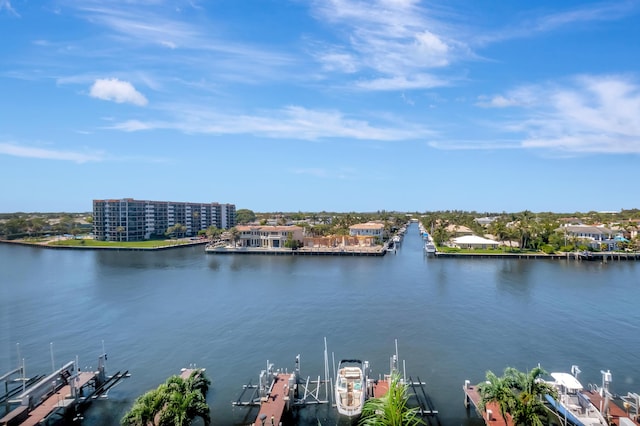 view of water feature featuring a dock and boat lift