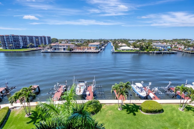 property view of water featuring a boat dock