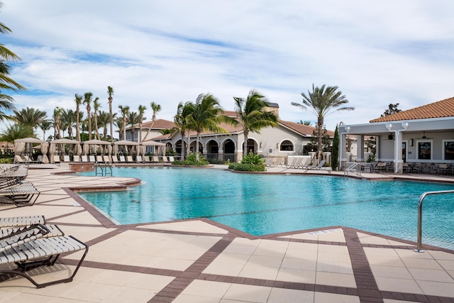 community pool with a patio