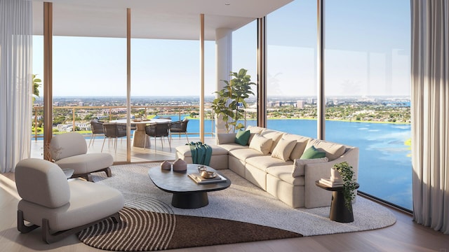 550 S Australian Ave Unit 2500, West Palm Beach, FL 33401 - living room with a wall of windows and wood finished floors