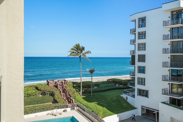 view of water feature with a view of the beach