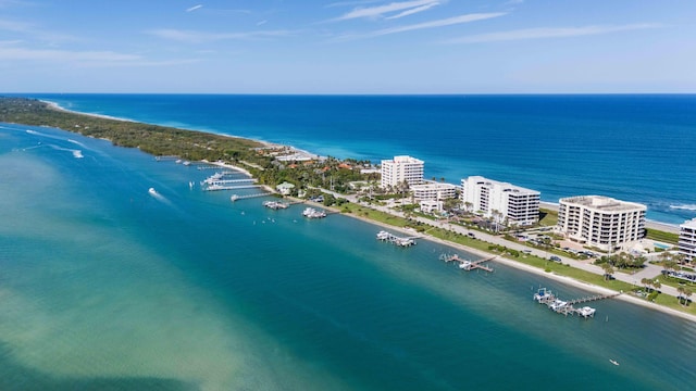 drone / aerial view with a water view and a city view