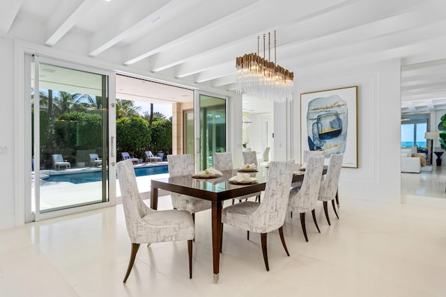 1740 S Ocean Blvd, Palm Beach, FL 33480 - dining room featuring beamed ceiling, plenty of natural light, and light tile patterned floors