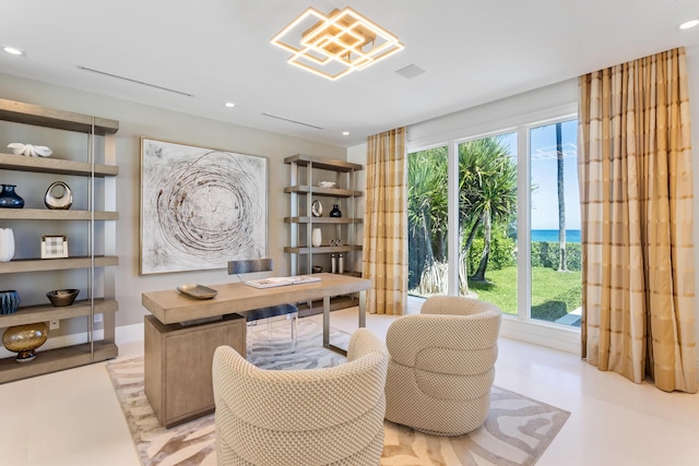 home office featuring recessed lighting and baseboards