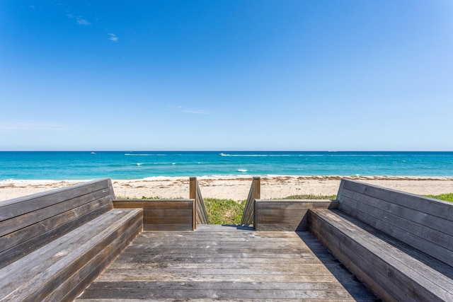 view of water feature with a beach view