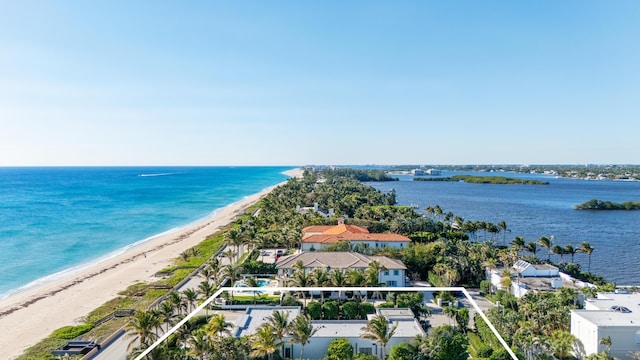 aerial view with a view of the beach and a water view