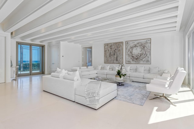 1740 S Ocean Blvd, Palm Beach, FL 33480 - tiled living area with beamed ceiling