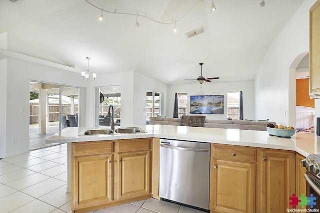 kitchen featuring a wealth of natural light, visible vents, appliances with stainless steel finishes, and a sink