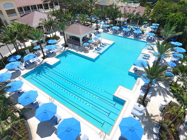 pool featuring a gazebo and a patio area