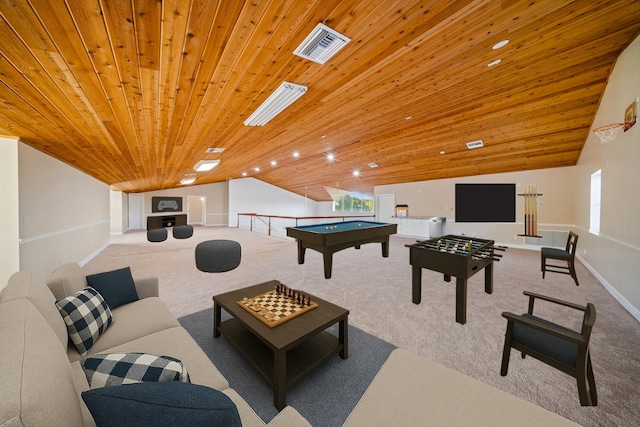 8686 Andrews Ave, Fort Pierce, FL 34945 - rec room with lofted ceiling, carpet floors, healthy amount of natural light, pool table, and wooden ceiling