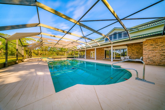 8686 Andrews Ave, Fort Pierce, FL 34945 - swimming pool with a ceiling fan, a patio, and glass enclosure