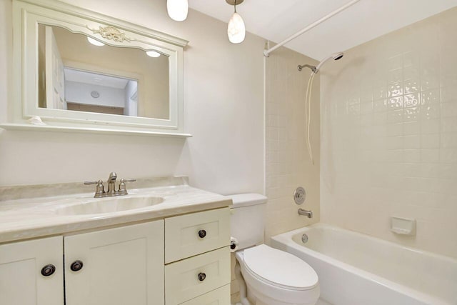 full bathroom featuring shower / washtub combination, toilet, and vanity