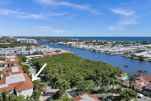 bird's eye view featuring a water view