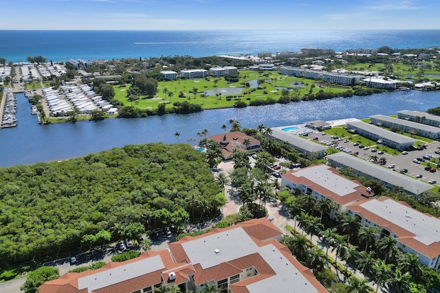 bird's eye view featuring a water view