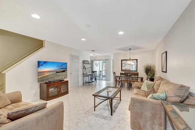 living room with recessed lighting