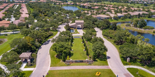 bird's eye view with a water view and a residential view