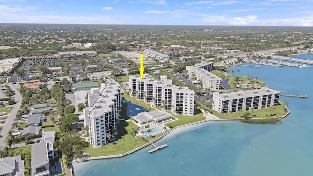 bird's eye view featuring a water view