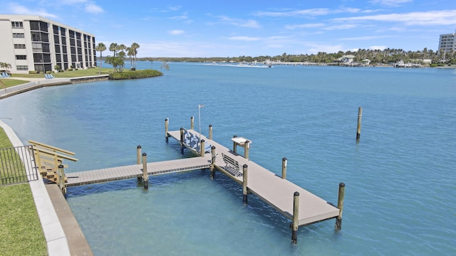 view of dock with a water view