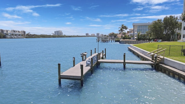 dock area with a water view